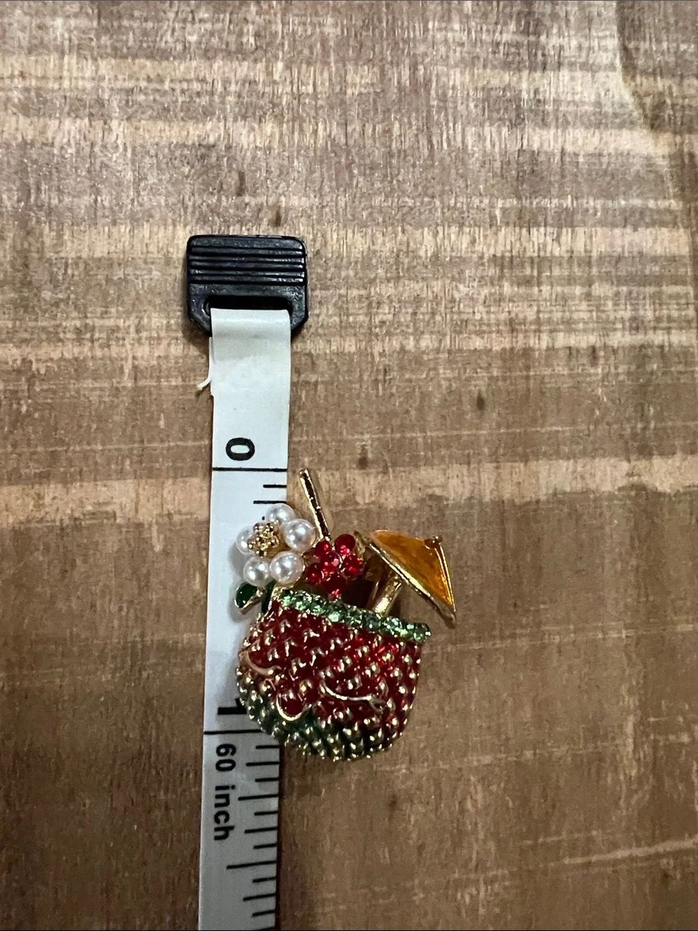 3/$18 Gold-Tone Red Basket Enamel Brooch with Pearl Flower Lot 6047